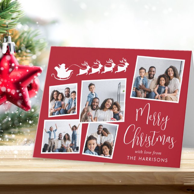Cartes Pour Fêtes Annuelles Joyeux Noël Photo Collage Père Noël Sleigh (Share the love and warmth of the season with your personalized photo Christmas card)