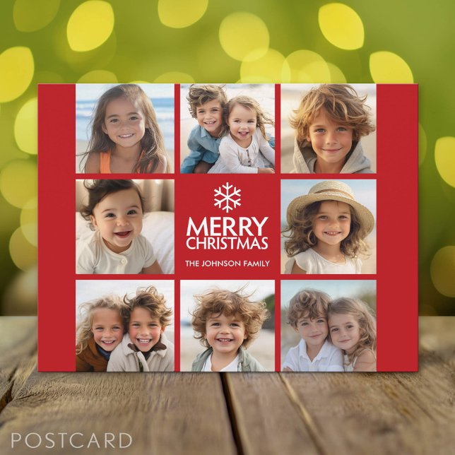 Cartes Pour Fêtes Annuelles Joyeux Noël Photo Collage Rouge Blanc (Holiday Photo Postcard)