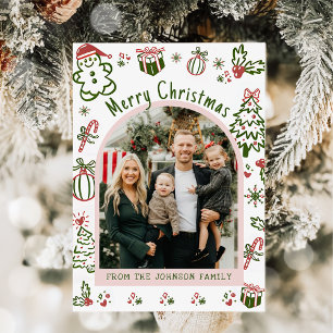 Cartes Pour Fêtes Annuelles Joyeux Noël photo d'arc dessinée à la main de mani