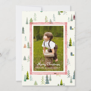 Cartes Pour Fêtes Annuelles Joyeux Noël Photo de famille Aquarelle Arbres