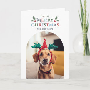 Cartes Pour Fêtes Annuelles Joyeux Noël Photo de famille avec feuillage de Noë