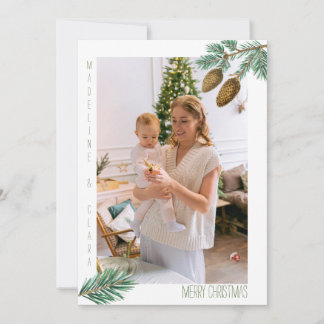 Cartes Pour Fêtes Annuelles Joyeux Noël photo de famille branches de pin verte
