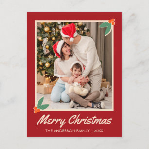 Cartes Pour Fêtes Annuelles Joyeux Noël Photo de Famille Classique Rouge