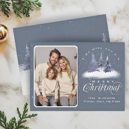 Cartes Pour Fêtes Annuelles Joyeux Noël Photo de famille en bois hivernal