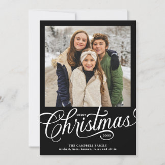 Cartes Pour Fêtes Annuelles Joyeux Noël Photo de famille en script noir