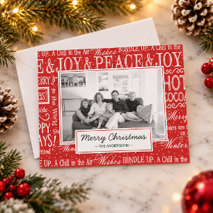 Cartes Pour Fêtes Annuelles Joyeux Noël Photo de famille en vers rouge et blan