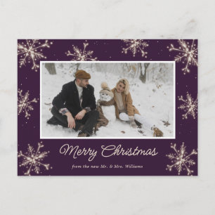 Cartes Pour Fêtes Annuelles Joyeux Noël Photo de jeunes mariés flocon de neige