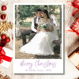 Cartes Pour Fêtes Annuelles Joyeux Noël Photo de Nouveaux Mariés Douce Lilas