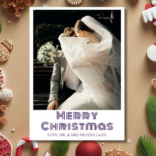 Cartes Pour Fêtes Annuelles Joyeux Noël Photo de Nouvellement Mariés Violet de