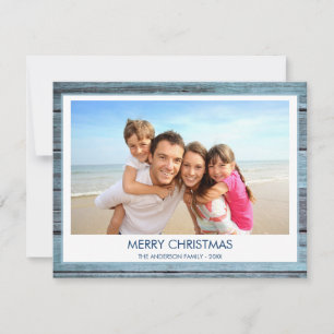 CARTES POUR FÊTES ANNUELLES JOYEUX NOËL PHOTO EN BOIS RUSTIQUE PLAGE