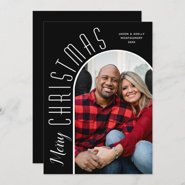 Cartes Pour Fêtes Annuelles Joyeux Noël photo en noir (Devant / Derrière)