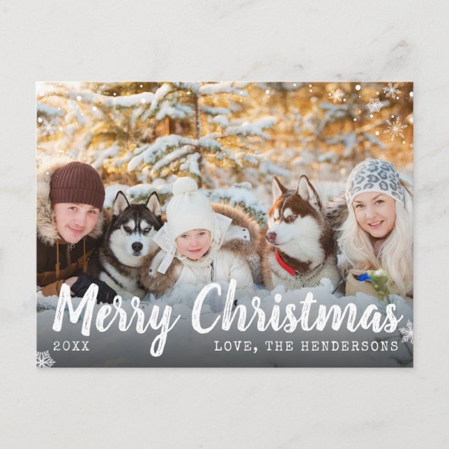 Cartes Pour Fêtes Annuelles Joyeux Noël Photo famille neige (Devant)
