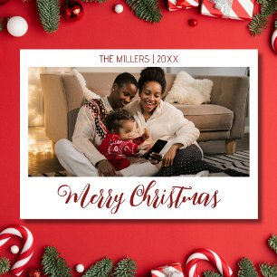 Cartes Pour Fêtes Annuelles Joyeux Noël Photo Famille Profond Bourgogne Texte