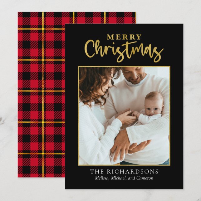 Cartes Pour Fêtes Annuelles Joyeux Noël Photo Gold Foil Vacances minimum (Devant / Derrière)