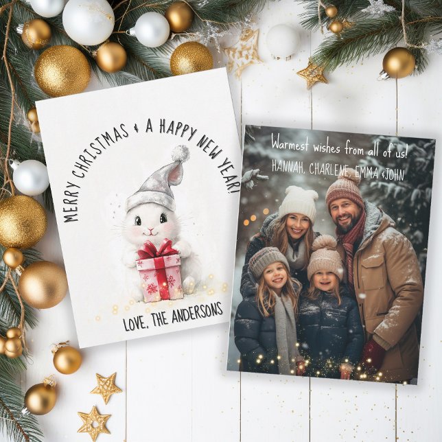 Cartes Pour Fêtes Annuelles Joyeux Noël Photo Hiver Lapin Noël (Créateur téléchargé)