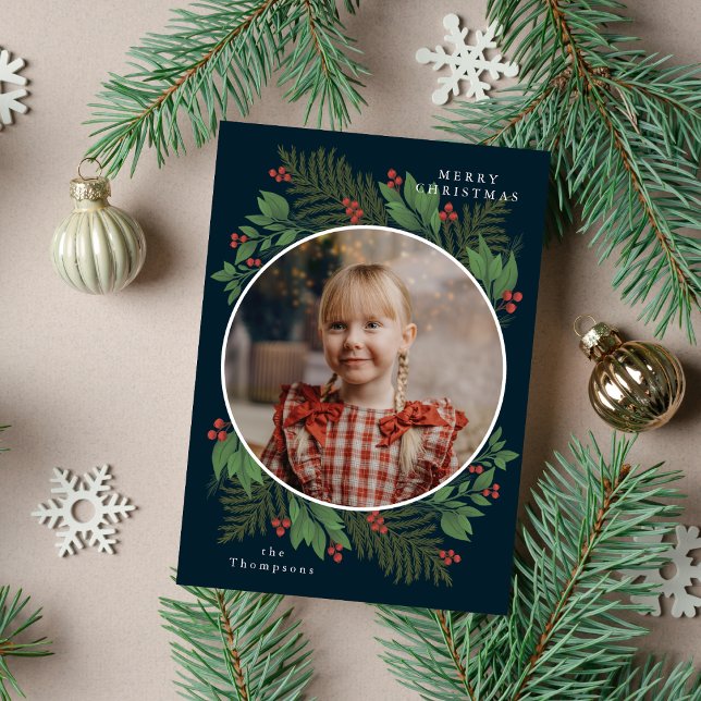 Cartes Pour Fêtes Annuelles Joyeux Noël Photo Marine Vert Pin & Épinette (Créateur téléchargé)