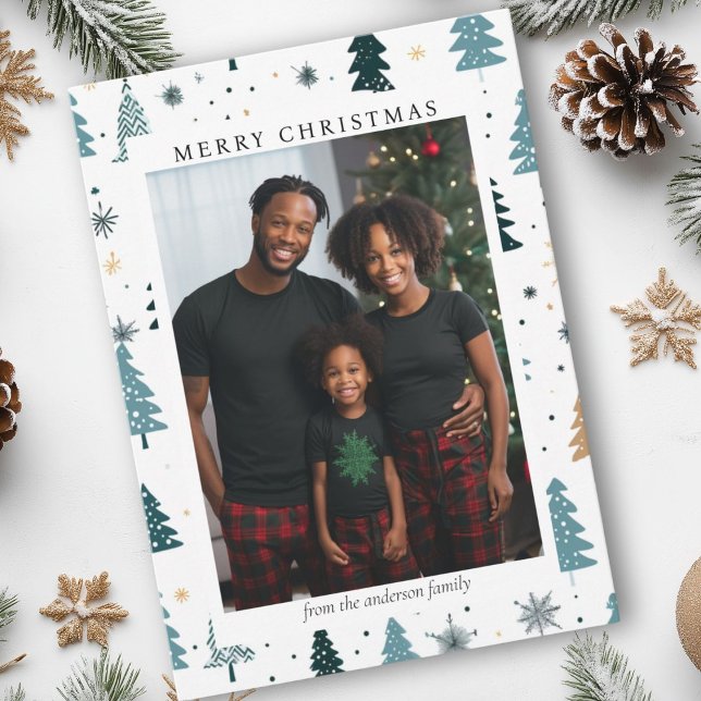 Cartes Pour Fêtes Annuelles Joyeux Noël! Photo Motif des arbres de Noël (Merry Christmas! Christmas Trees Pattern Photo Holiday Card)