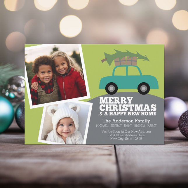 Cartes Pour Fêtes Annuelles Joyeux Noël Photo Nouveau domicile Adresse Déménag (Holiday Moving Card with 2 Photos)