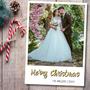 Cartes Pour Fêtes Annuelles Joyeux Noël photo nouvellement mariée Soft Gold