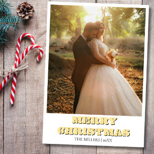 Cartes Pour Fêtes Annuelles Joyeux Noël photo nouvellement mariée Soft Gold Te