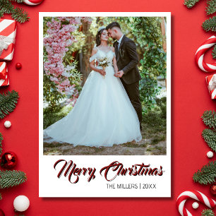 Cartes Pour Fêtes Annuelles Joyeux Noël photo nouvellement mariée Texte Profon