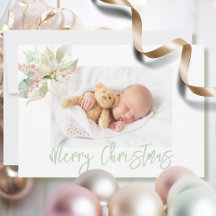 Joyeux Noël Photo Pink Gold Pastel Poinsettia