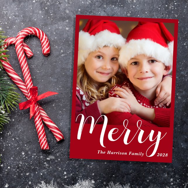 Cartes Pour Fêtes Annuelles Joyeux Noël Photo Rouge (Share the love and warmth of the season with your personalized photo Christmas card)