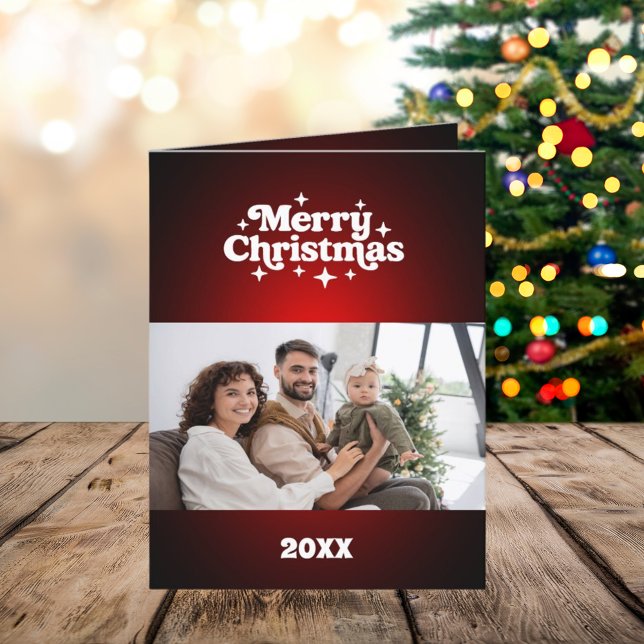 Cartes Pour Fêtes Annuelles Joyeux Noël photo rouge blanc année en examen (Créateur téléchargé)