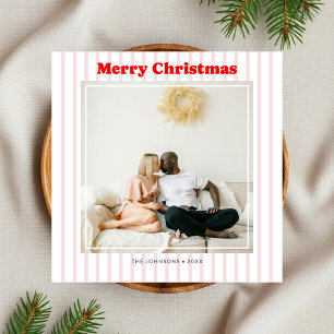 Cartes Pour Fêtes Annuelles Joyeux Noël photo rouge rayé