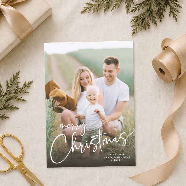 Cartes Pour Fêtes Annuelles Joyeux Noël Photo Script Moderne (Créateur téléchargé)