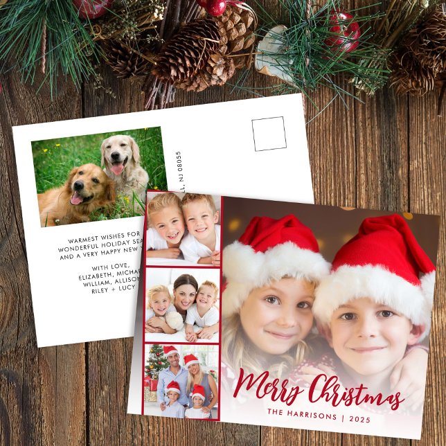 Cartes Pour Fêtes Annuelles Joyeux Noël Photo Script Rouge (Share the love and warmth of the holiday season with this personalized photo Christmas postcard)