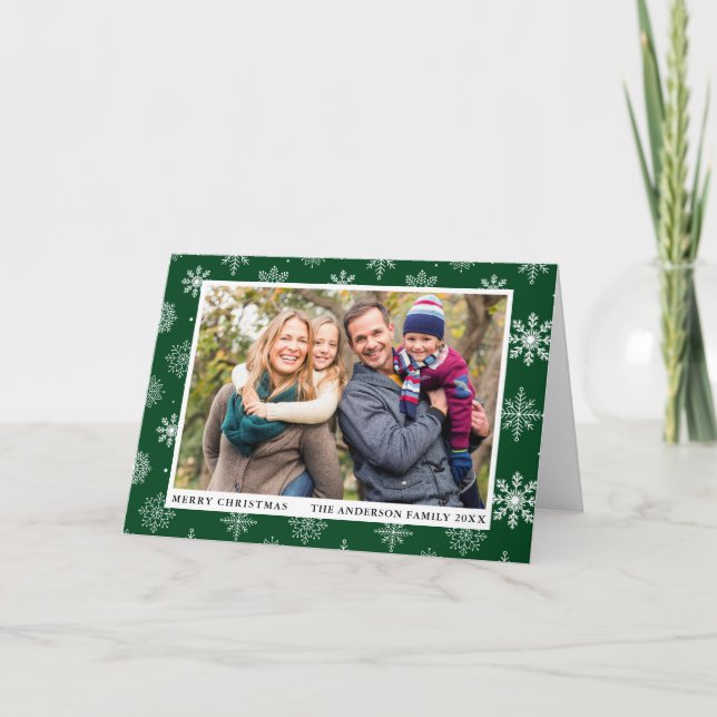 Cartes Pour Fêtes Annuelles Joyeux Noël Photo Snowflakes Green (Devant)