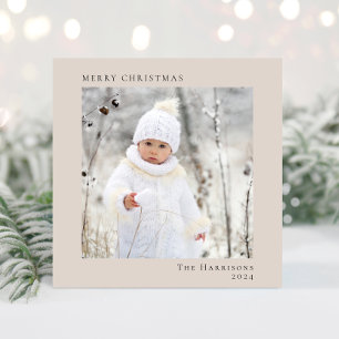 Cartes Pour Fêtes Annuelles Joyeux Noël Photo Taupe Moderne Minimaliste