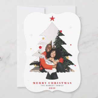 Cartes Pour Fêtes Annuelles Joyeux Noël Photo Tree Flat Holiday Card