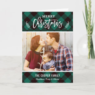 Cartes Pour Fêtes Annuelles Joyeux Noël Photo Vérification Buffalo Vert Élégan