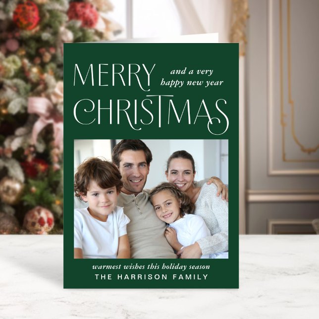 Cartes Pour Fêtes Annuelles Joyeux Noël photo vert (This holiday season, let your family's smiles and heartwarming memories shine on our photo card)