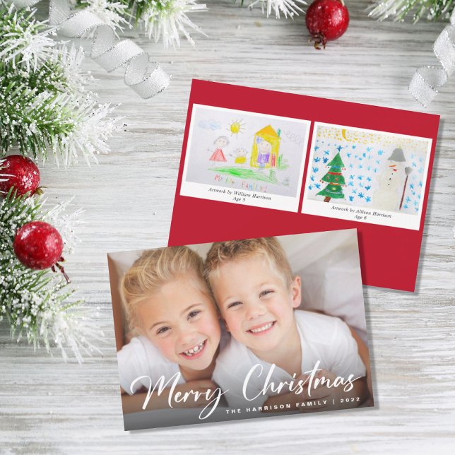 Cartes Pour Fêtes Annuelles Joyeux Noël Photo Vos Enfants Oeuvre (Créateur téléchargé)
