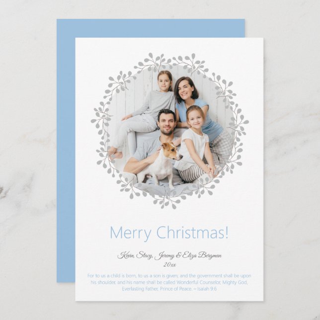 Cartes Pour Fêtes Annuelles Joyeux Noël Photo Wreath Flat Holiday Card (Devant / Derrière)