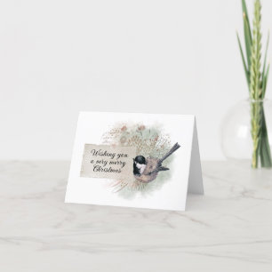 Cartes Pour Fêtes Annuelles Joyeux Noël Pickadee Oiseau Pinecone Nature