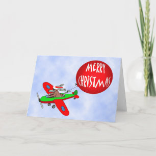 Cartes Pour Fêtes Annuelles Joyeux Noël, pilote de chien en avion avec ballon.