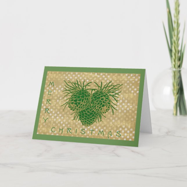 Cartes Pour Fêtes Annuelles Joyeux Noël pin vert cônes musique (Devant)