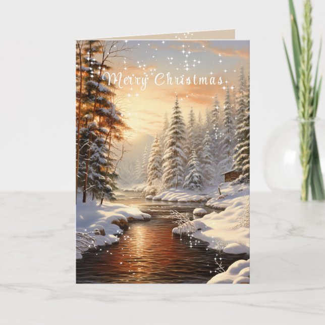 Cartes Pour Fêtes Annuelles Joyeux Noël Pine d'hiver Forêt de sapin Sun (Devant)
