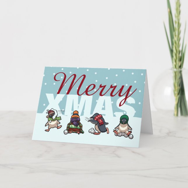 Cartes Pour Fêtes Annuelles Joyeux Noël Pingouin Carton de Snowball de Noël (Devant)