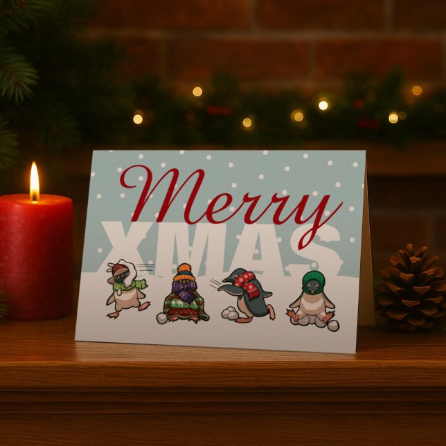 Cartes Pour Fêtes Annuelles Joyeux Noël Pingouin Carton de Snowball de Noël (Créateur téléchargé)