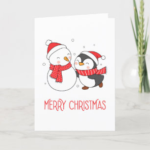 Cartes Pour Fêtes Annuelles Joyeux Noël Pingouin et Snowman