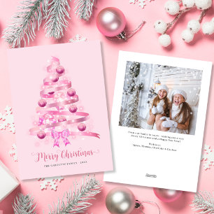 Cartes Pour Fêtes Annuelles Joyeux Noël Pink Ruban Tree photo