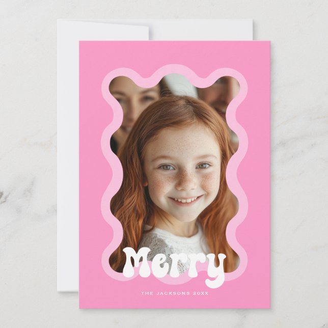 Cartes Pour Fêtes Annuelles Joyeux Noël Pink Scallop Vague de vacances Design (Devant)