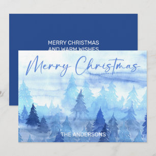 Cartes Pour Fêtes Annuelles Joyeux Noël Pins Aquarelle Bleue