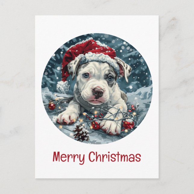 Cartes Pour Fêtes Annuelles Joyeux Noël Pit Bull Père Noël Puppy (Devant)