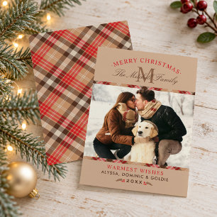 Cartes Pour Fêtes Annuelles Joyeux Noël Plaid Classique Monogramme Photo
